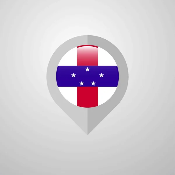 Mappa Indicatore Navigazione Con Vettore Progettazione Bandiera Delle Antille Olandesi — Vettoriale Stock