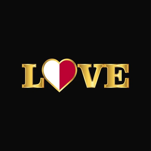 Gouden Love Typography Malta Vlag Ontwerpen Vector — Stockvector