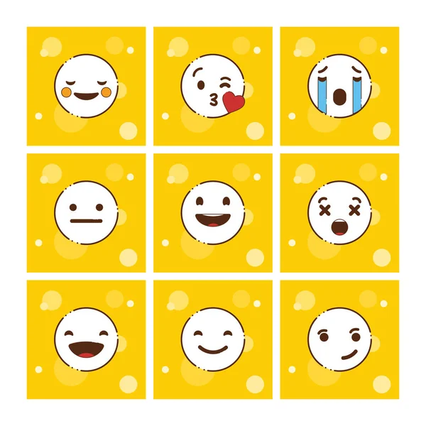 Uppsättning Gula Emojis Design Vektor — Stock vektor