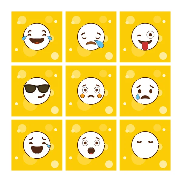 Uppsättning Gula Emojis Design Vektor — Stock vektor