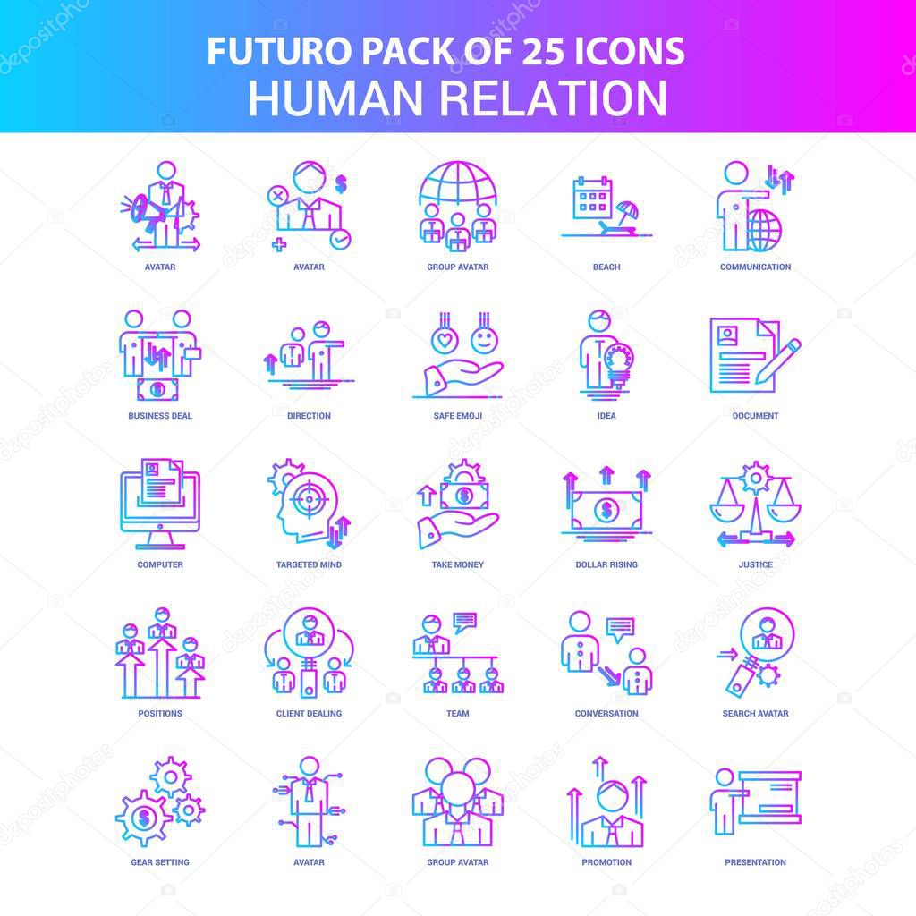 25 Blue and Pink Futuro Human Relation Icon Pack