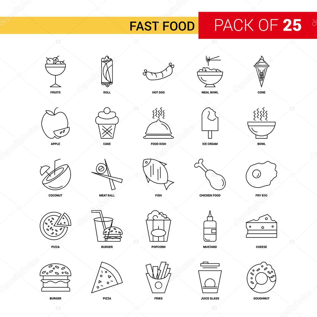 Fast food Black Line Icon - 25 Business Outline Icon Set