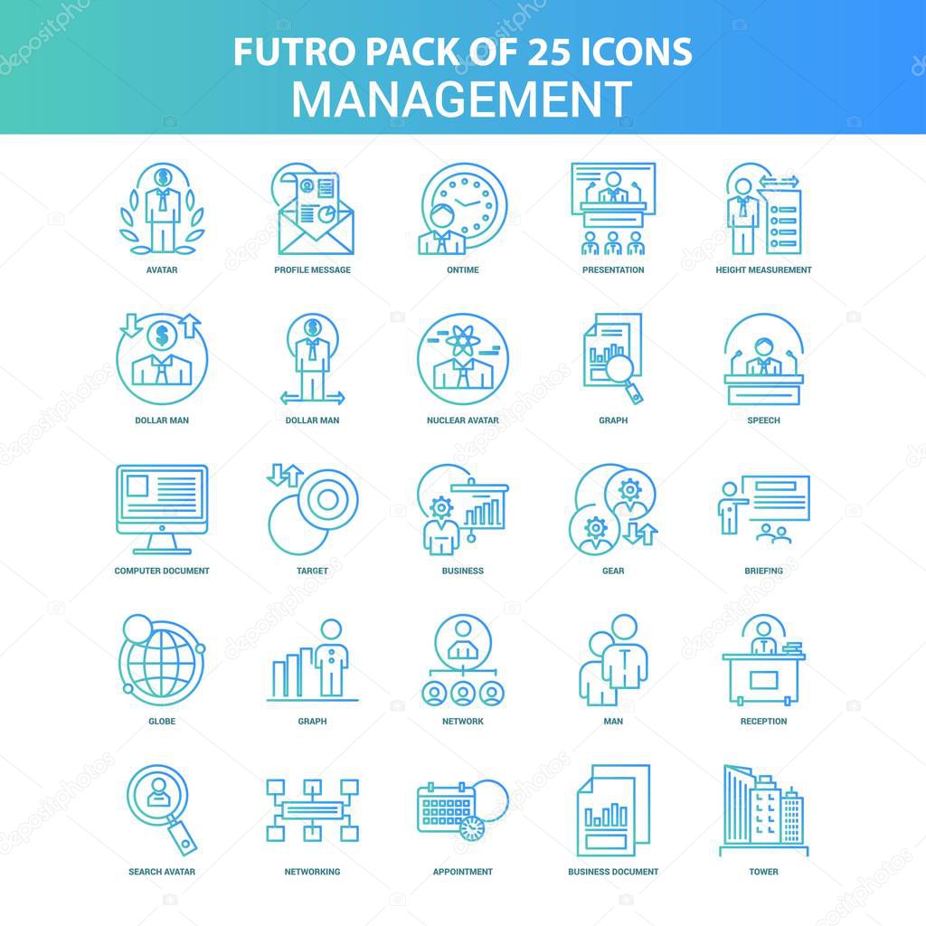 25 Green and Blue Futuro Management Icon Pack