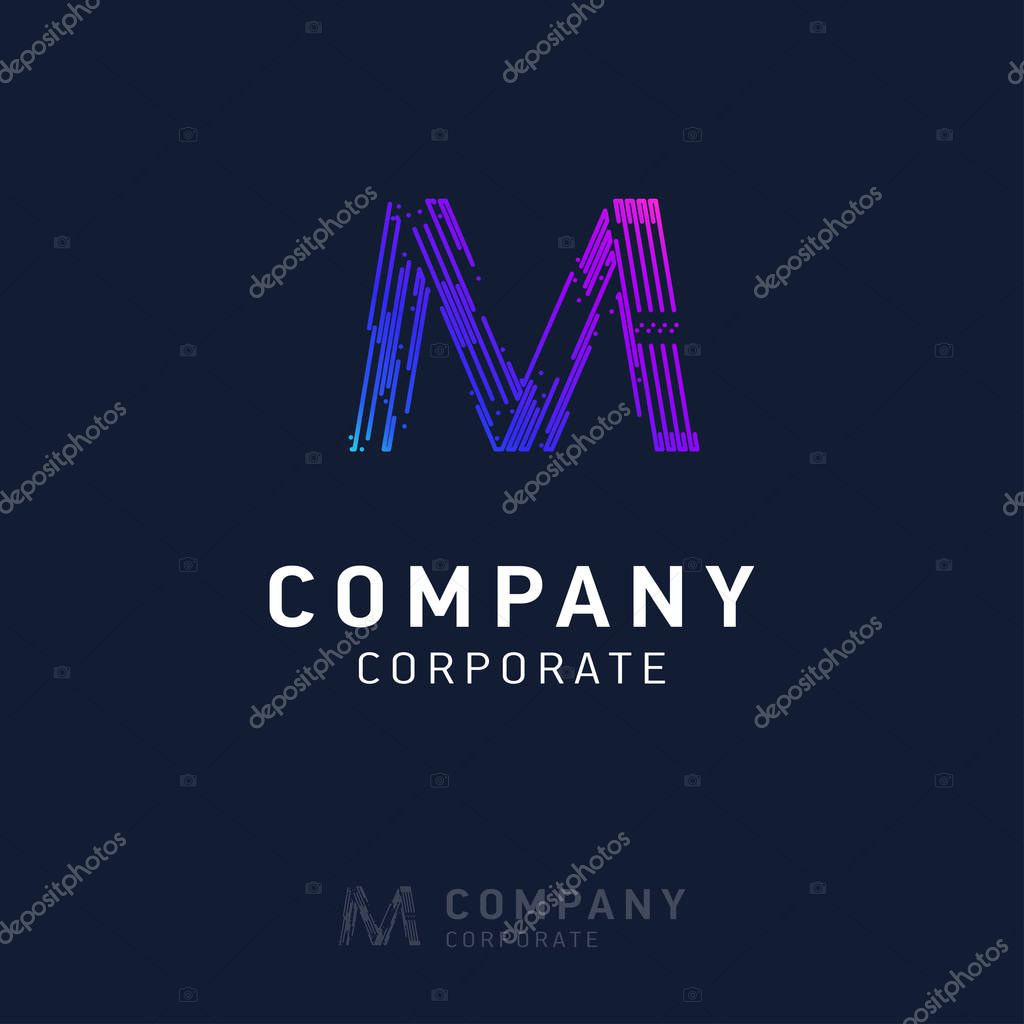 M company logo design with visiting card vector