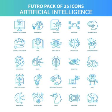 25 yeşil ve mavi Futuro yapay zeka Icon Pack