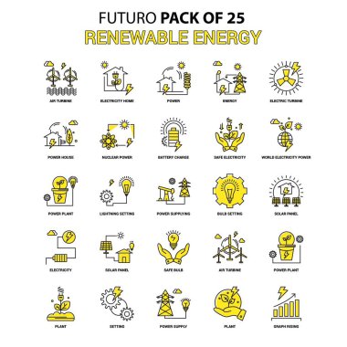 Yenilenebilir enerji Icon Set. Sarı Futuro son tasarım simge paketi