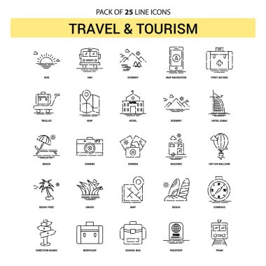 Seyahat ve Turizm satır Icon Set - 25 kesikli anahat stili