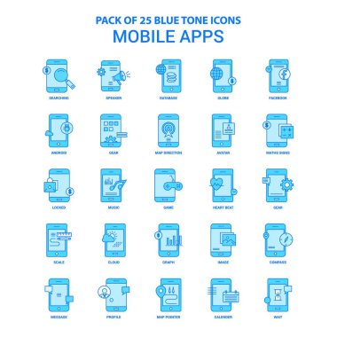 Mobil apps mavi tonu Icon Pack - 25 Icon Setler