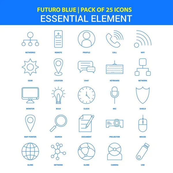 Elemento Esencial Iconos Futuro Blue Paquete Iconos — Vector de stock