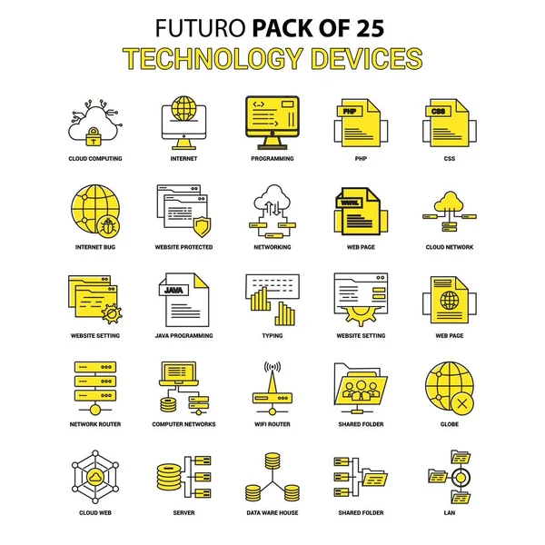 Conjunto Ícones Dispositivos Tecnológicos Amarelo Futuro Mais Recente Design Ícone — Vetor de Stock