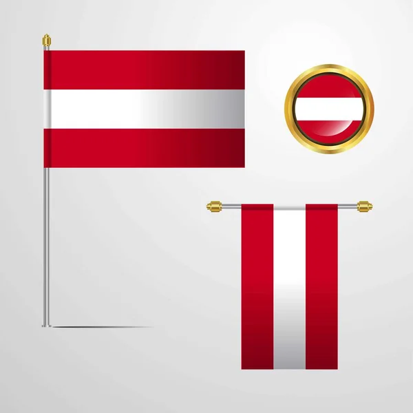 Integetett Zászló Design Vektor Jelvény Ausztria — Stock Vector