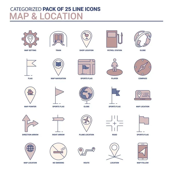 Mapa Vintage Conjunto Ícones Localização Conjunto Ícones Linha Plana — Vetor de Stock
