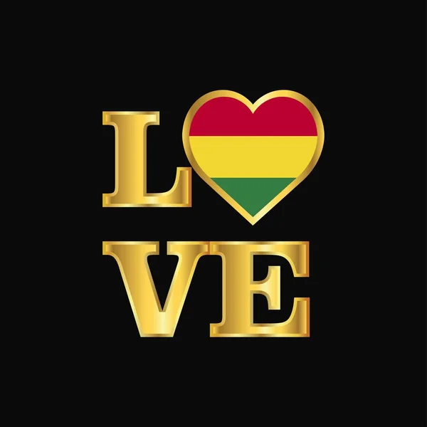 Tipografia Amor Bolívia Bandeira Design Vetor Letras Ouro —  Vetores de Stock