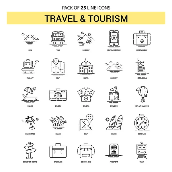 Set Icone Viaggio Turismo Dashed Outline Style — Vettoriale Stock