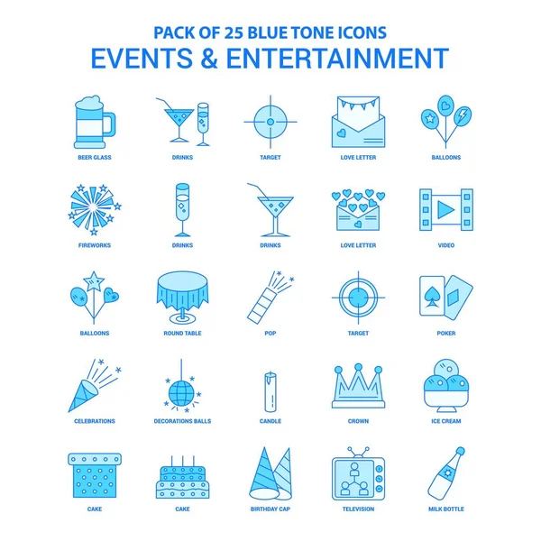 Eventos Entretenimiento Paquete Iconos Tono Azul Conjuntos Iconos — Vector de stock