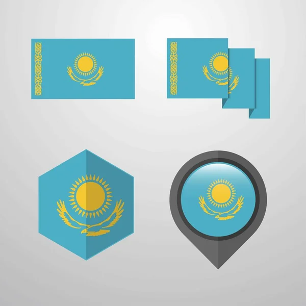 Kasachstan Flagge Design Set Vektor — Stockvektor