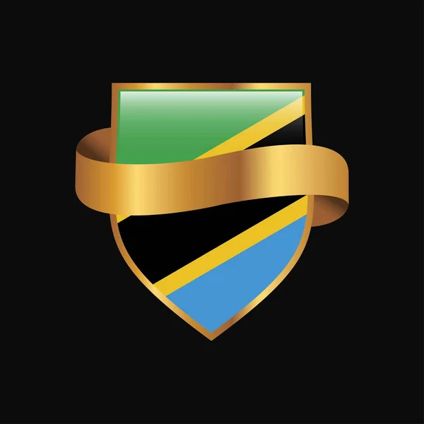Bandera Tanzania Golden Badge Design Vector — Vector de stock