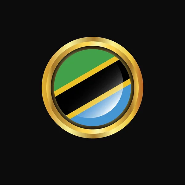 Bandera Tanzania Botón Oro — Vector de stock