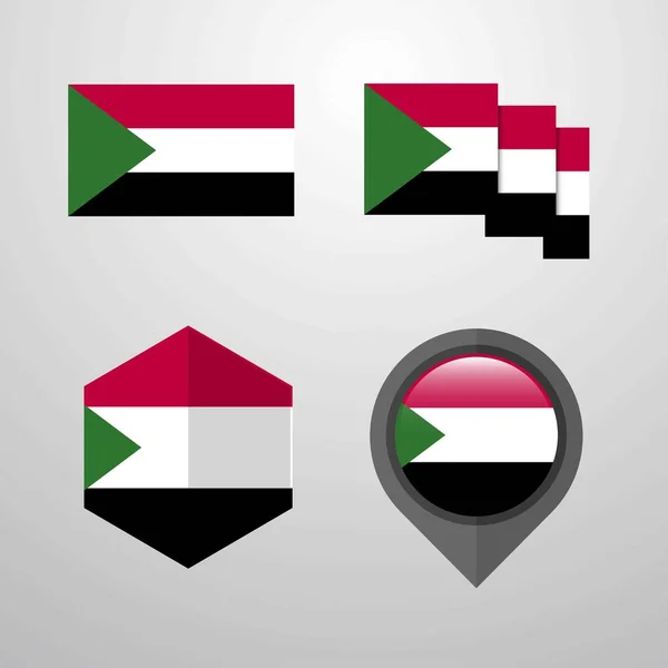 Sudan Flag Design Sæt Vektor – Stock-vektor