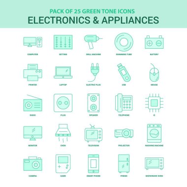 25 yeşil elektronik ve ev aletleri Icon set
