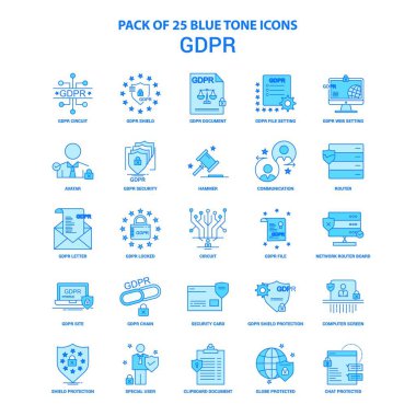 Gdpr mavi tonu Icon Pack - 25 Icon Setler