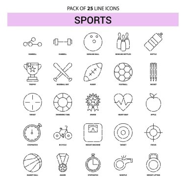 Spor çizgi Icon Set - 25 kesikli anahat stili