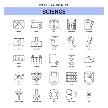 Bilim çizgi Icon Set - 25 kesikli anahat stili