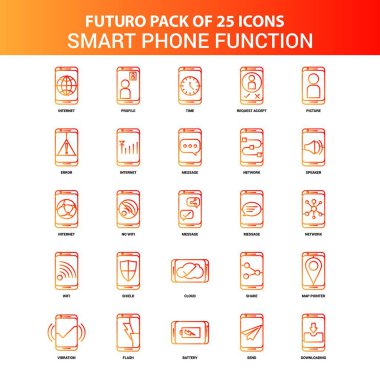 Turuncu Futuro 25 akıllı telefon işlevlerini Icon Set
