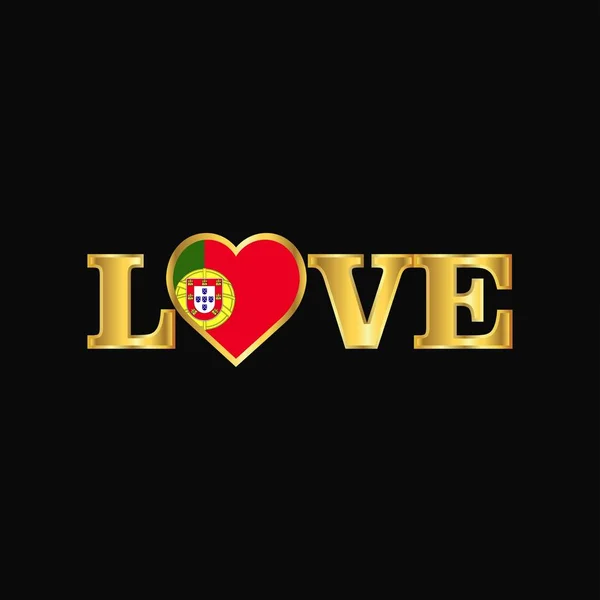 Golden Love Typographie Portugal Flag Design Vektor — Stockvektor