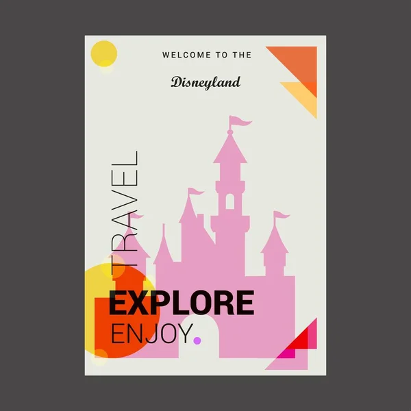 Welcome Disneyland California United States Explore Travel Enjoy Poster Template — Stock Vector