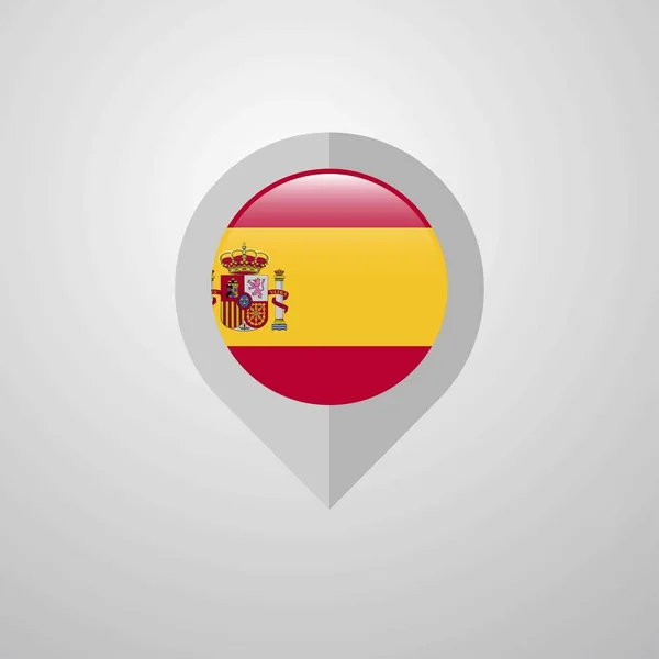 地図スペインの旗のデザインベクトルとナビゲーションポインタ — ストックベクタ