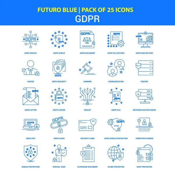 Gdpr Ikony Futuro Modrá Icon Pack — Stockový vektor