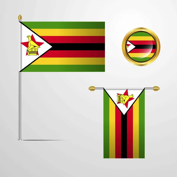 Zimbabwe Icono Bandera Vector Ilustración — Archivo Imágenes Vectoriales