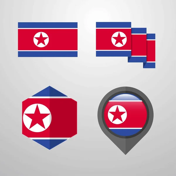 Korea Noord Vlag Ontwerp Instellen Vector — Stockvector