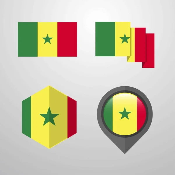 Senegal Flag Design Set Vector — Stock Vector