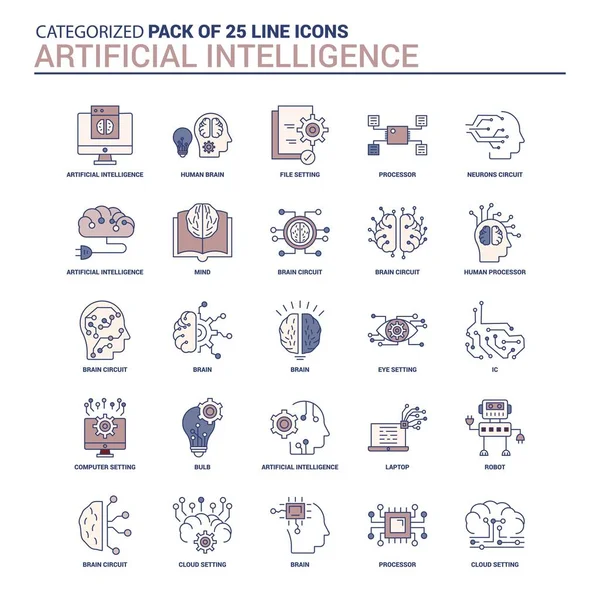 Vintage Zestaw Ikon Sztucznej Inteligencji Płaskiego Ust Linii Ikona — Wektor stockowy