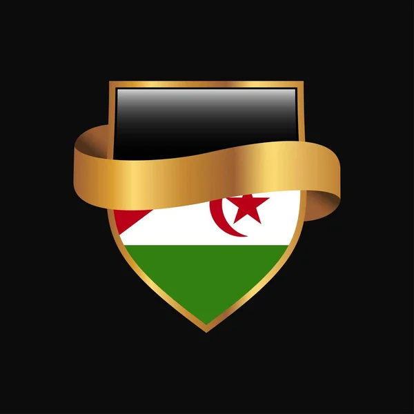 Western Sahara Flag Golden Badge Design Vector — Stock Vector