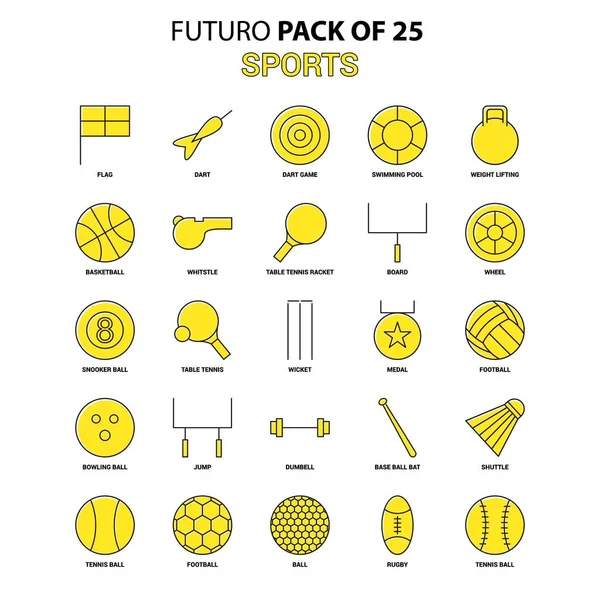 Sportovní Sada Ikon Žlutá Ikona Futuro Nejnovější Design Pack — Stockový vektor