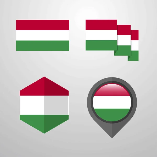 Hongrie Drapeau Design Set Vecteur — Image vectorielle