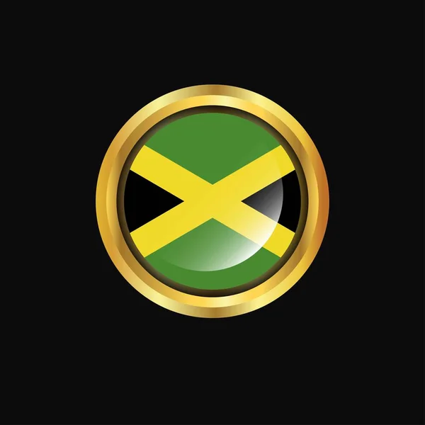 Jamaica Flag Golden Button — Stock Vector