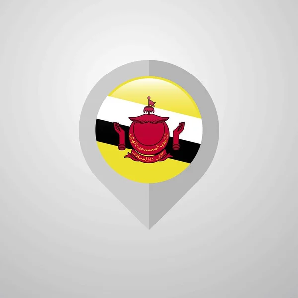 Karte Navigationszeiger Mit Brunei Flagge Design Vektor — Stockvektor