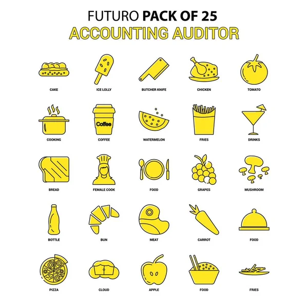 Ensemble Icônes Vérificateur Comptable Futuro Jaune Dernier Pack Icône Design — Image vectorielle