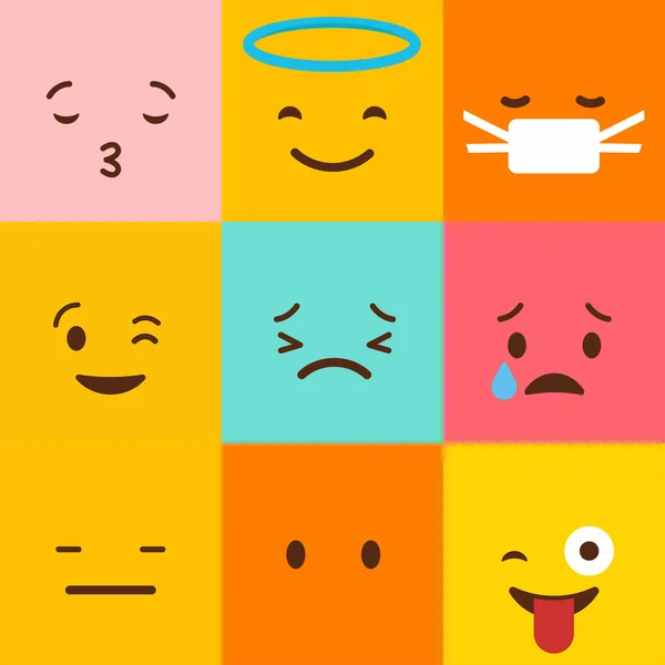 Colorido Quadrado Emojis Conjunto Vetor — Vetor de Stock