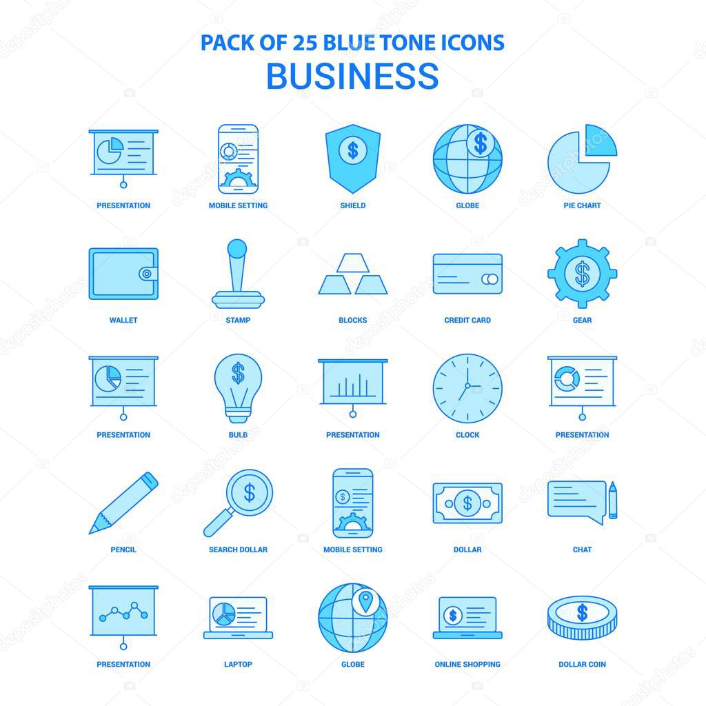 Business Blue Tone Icon Pack - 25 Icon Sets