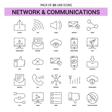 Ağ ve iletişim hattı Icon Set - 25 kesikli anahat stili