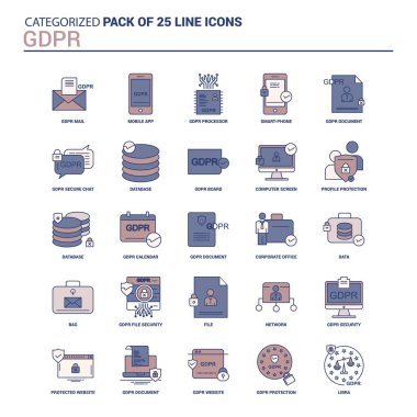 Vintage Gdpr Icon set - 25 düz çizgi Icon set