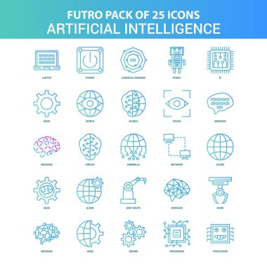 25 yeşil ve mavi Futuro yapay zeka Icon Pack