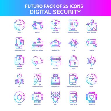 25 mavi ve pembe Futuro dijital güvenlik Icon Pack
