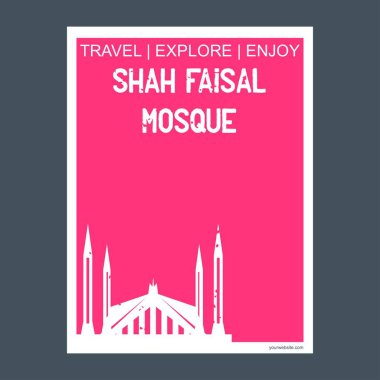 Şah faysal Camisi Islamabad, Pakistan anıt Simgesel Yapı broşür düz stil ve Tipografi vektör