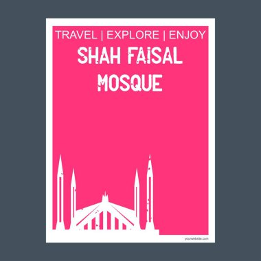 Shah Faisal Mosque Islamabad, Pakistan monument landmark brochure Flat style and typography vector clipart